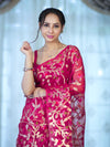 Banarasee Handloom Organza Mix Saree With Zari Woven Design-Pink