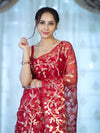 Banarasee Handloom Organza Mix Saree With Zari Woven Design-Maroon