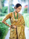 Banarasee Tissue Hand Embroidered Mirror Work Saree With Zari Resham & Ghungroo Work-Yellow