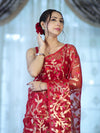 Banarasee Handloom Organza Mix Saree With Zari Woven Design-Maroon
