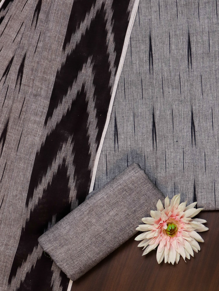 Bhagalpur Ikkat Cotton Kameez With Dupatta & Bottom-Grey