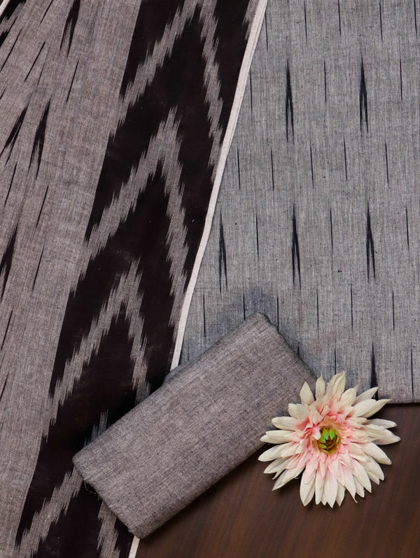 Bhagalpur Ikkat Cotton Kameez With Dupatta & Bottom-Grey