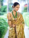 Banarasee Tissue Hand Embroidered Mirror Work Saree With Zari Resham & Ghungroo Work-Yellow