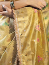Banarasee Tissue Hand Embroidered Mirror Work Saree With Zari Resham & Ghungroo Work-Yellow