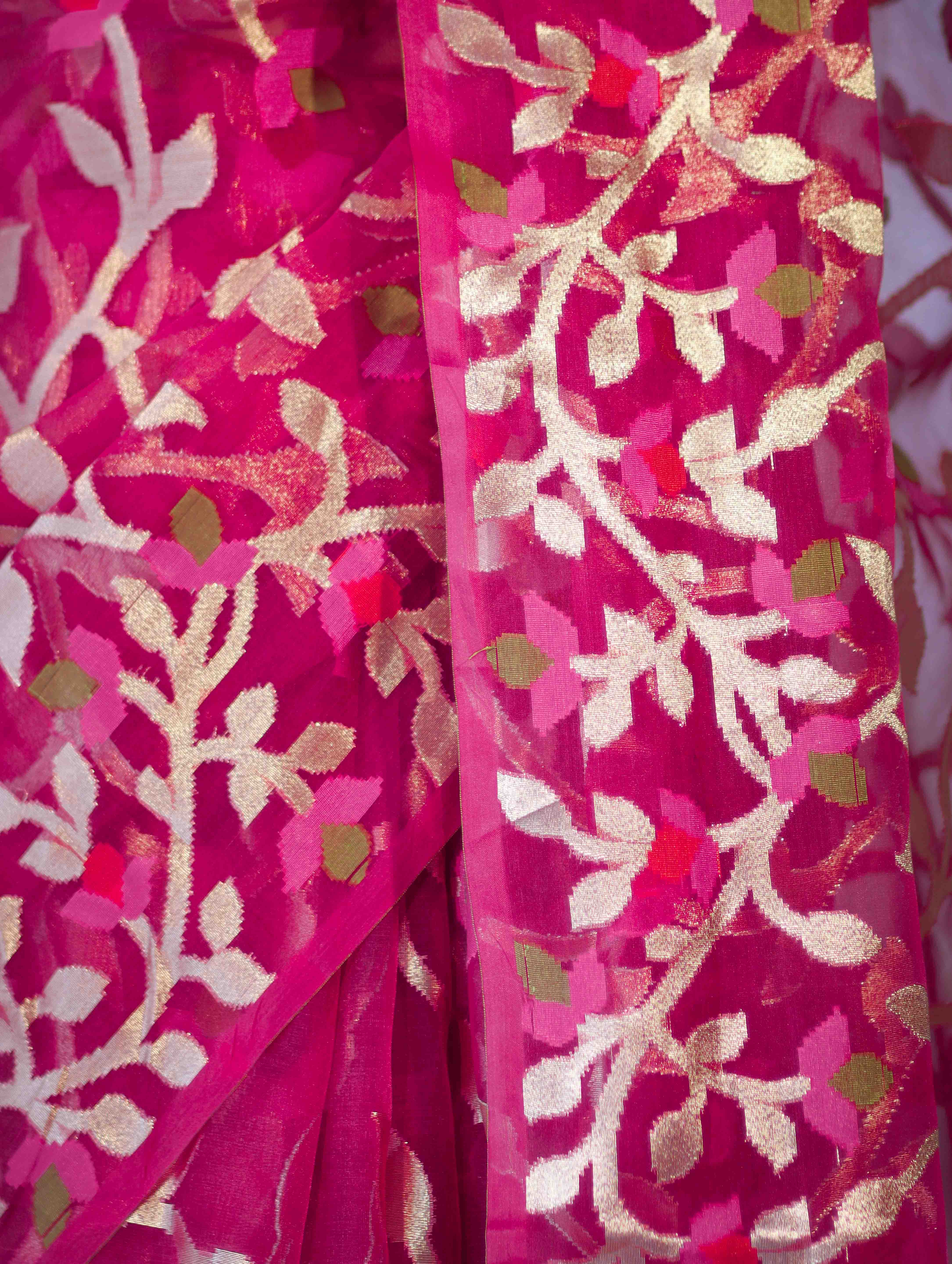 Banarasee Handloom Organza Mix Saree With Zari Woven Design-Pink