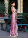 Banarasee Tissue Embroidered Ghungroo Work Saree With Mirror Work & Scallop Lace Border-Pink