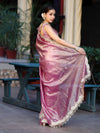 Banarasee Tissue Embroidered Ghungroo Work Saree With Mirror Work & Scallop Lace Border-Pink