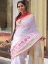 Bhagalpuri Handloom Linen Saree With Embroidery Work-White
