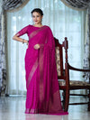 Banarasee Handloom Soft Silk Saree With Antique Zari Buti Design & Border-Magenta
