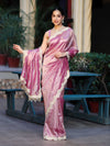 Banarasee Tissue Embroidered Ghungroo Work Saree With Mirror Work & Scallop Lace Border-Pink
