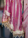 Banarasee Tissue Embroidered Ghungroo Work Saree With Mirror Work & Scallop Lace Border-Pink
