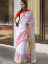 Bhagalpuri Handloom Linen Saree With Embroidery Work-White