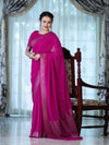 Banarasee Handloom Soft Silk Saree With Antique Zari Buti Design & Border-Magenta