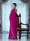 Banarasee Handloom Soft Silk Saree With Antique Zari Buti Design & Border-Magenta