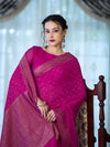 Banarasee Handloom Soft Silk Saree With Antique Zari Buti Design & Border-Magenta