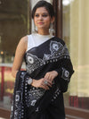 Handloom Mul Cotton Hand-Block Print Saree-Black