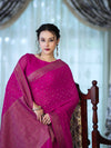 Banarasee Handloom Soft Silk Saree With Antique Zari Buti Design & Border-Magenta