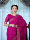 Banarasee Handloom Soft Silk Saree With Antique Zari Buti Design & Border-Magenta