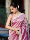 Banarasee Tissue Embroidered Ghungroo Work Saree With Mirror Work & Scallop Lace Border-Pink