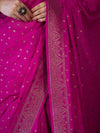 Banarasee Handloom Soft Silk Saree With Antique Zari Buti Design & Border-Magenta