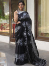 Handloom Mul Cotton Hand-Block Print Saree-Black