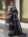 Handloom Mul Cotton Hand-Block Print Saree-Black