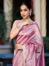 Banarasee Tissue Embroidered Ghungroo Work Saree With Mirror Work & Scallop Lace Border-Pink