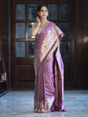 Banarasee Handloom Soft Silk Saree With Diya Design & Ganga Ghat Zari Border-Pastel Pink