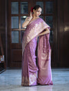 Banarasee Handloom Soft Silk Saree With Diya Design & Ganga Ghat Zari Border-Pastel Pink