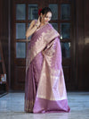 Banarasee Handloom Soft Silk Saree With Diya Design & Ganga Ghat Zari Border-Pastel Pink
