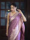 Banarasee Handloom Soft Silk Saree With Diya Design & Ganga Ghat Zari Border-Pastel Pink