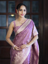 Banarasee Handloom Soft Silk Saree With Diya Design & Ganga Ghat Zari Border-Pastel Pink