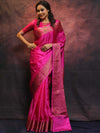 Banarasee Handwoven Semi Silk Plain Saree With Zari Border-Pink
