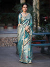 Banarasee Tissue Hand Embroidered Mirror Work Saree With Zari Resham & Ghungroo Work-Light Blue