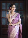 Banarasee Handloom Soft Silk Saree With Diya Design & Ganga Ghat Zari Border-Pastel Pink