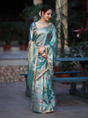 Banarasee Tissue Hand Embroidered Mirror Work Saree With Zari Resham & Ghungroo Work-Light Blue