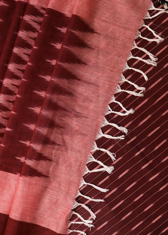 Bhagalpur Ikkat Cotton Kameez With Dupatta & Bottom-Dark Maroon