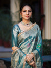 Banarasee Tissue Hand Embroidered Mirror Work Saree With Zari Resham & Ghungroo Work-Light Blue