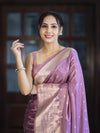 Banarasee Handloom Soft Silk Saree With Diya Design & Ganga Ghat Zari Border-Pastel Pink