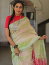 Bhagalpur Handloom Shibori Dyed Linen Saree-White