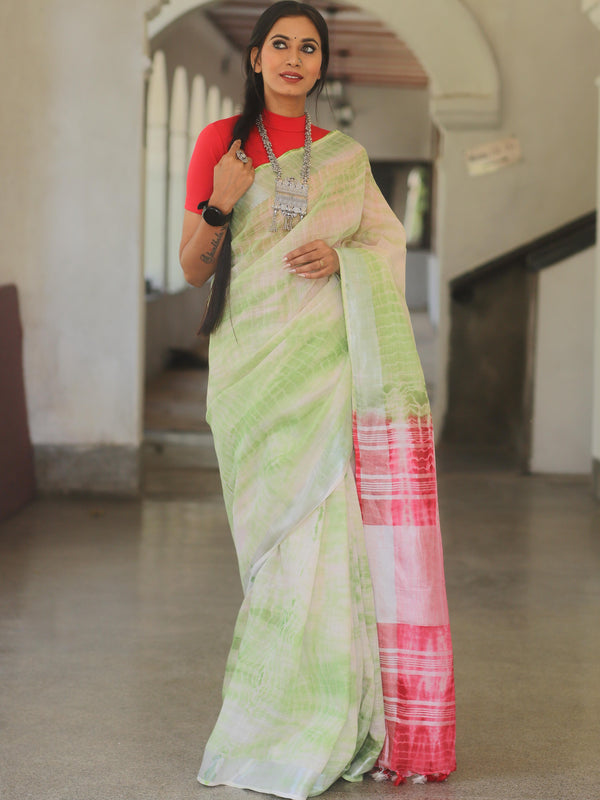 Bhagalpur Handloom Shibori Dyed Linen Saree-White