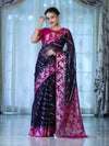 Banarasee Organza Mix Saree With Zari Work & Contrast Border-Blue & Magenta