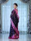 Banarasee Organza Mix Saree With Zari Work & Contrast Border-Blue & Magenta