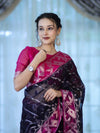 Banarasee Organza Mix Saree With Zari Work & Contrast Border-Blue & Magenta