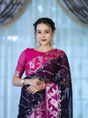 Banarasee Organza Mix Saree With Zari Work & Contrast Border-Blue & Magenta