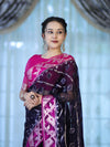 Banarasee Organza Mix Saree With Zari Work & Contrast Border-Blue & Magenta