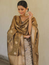 Banarasee Tissue Silk Salwar Kameez Fabric With Dupatta-Black & Gold