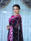 Banarasee Organza Mix Saree With Zari Work & Contrast Border-Blue & Magenta