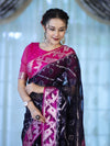 Banarasee Organza Mix Saree With Zari Work & Contrast Border-Blue & Magenta