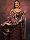Banarasee Salwar Kameez Semi Katan Silk Fabric With Zari Work-Wine